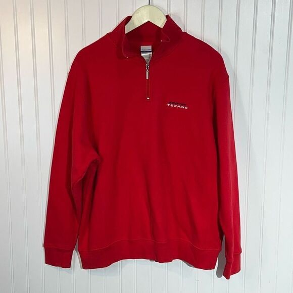 Reebok Houston Texas Sweatshirt Men XLarge Red Pullover 1/4 Zip Long Slv Fleece - Picture 1 of 13